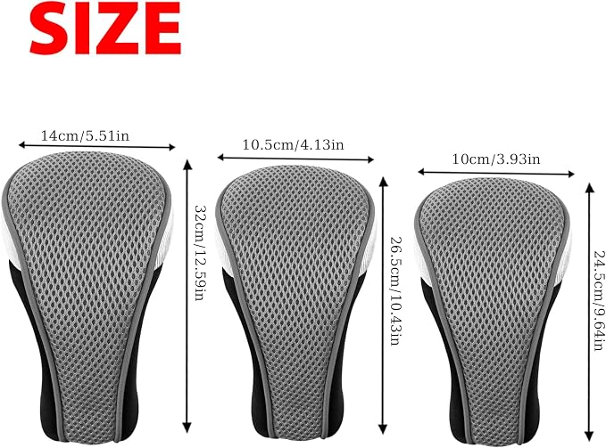 Andux 3pcs/Set Golf 460cc Driver Fairway Wood Club Head Covers | with interchangeable NO. Tags | Mesh Breathable material | Short Neck | Coloured Piping | Pull-On Closure