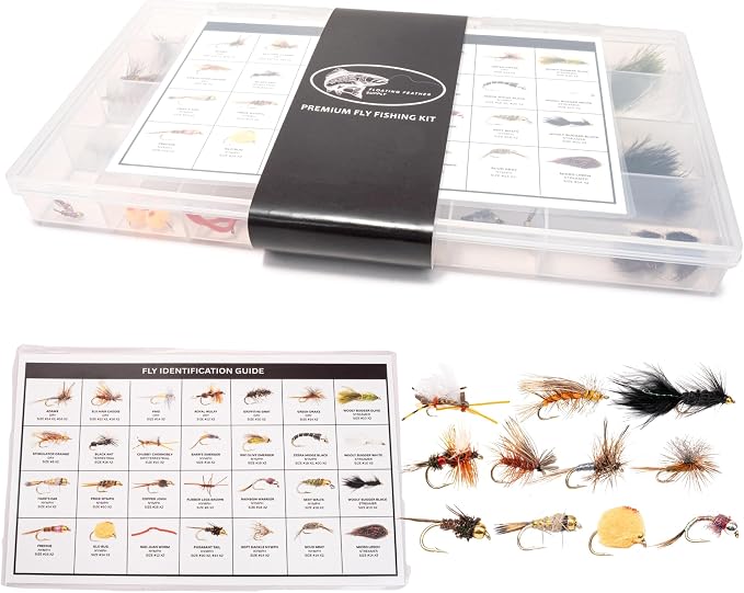 64-268 Piece Fly Fishing Flies Kit | Premium Hand Tied Trout Flies Assortment | Dry Flies, Nymphs, Streamers, Wooly Buggers, Terrestrials | Fly Box, Fly ID Card | Bass, Panfish