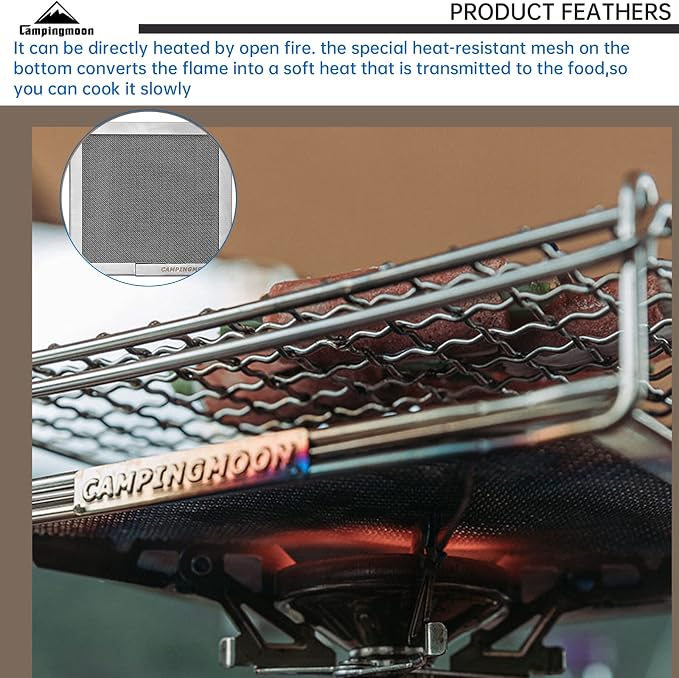 Campingmoon Camping Bread Toaster Folding Camp Stove Toaster Gas Fire BBQ Grill Portable 304 Stainless Steel Cooking Grill With Anti Scalding Mesh Fork
