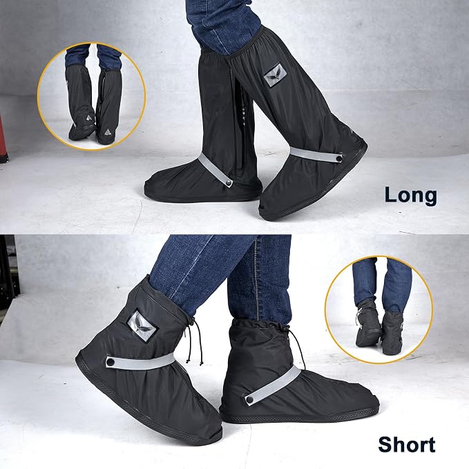 GARGOYLE BELLS Waterproof Rain Cover Boot Non-Slip Shoe Covers with Zipper and Reflector Heavy Duty Reusable Rain Boots for Men Women