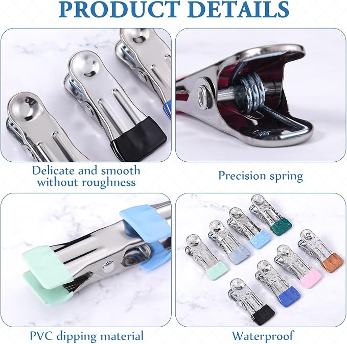 Honeydak 150 Pcs Stainless Steel Clothes Pins 2.17 Inch Heavy Duty Clips Bulk Bag Clips for Food Metal Clothespins for Laundry Clothes Line, Sock, Photo, Towel, Snack