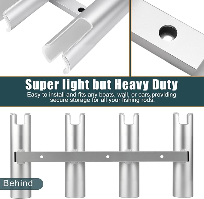 Aluminum Fishing Boat Rod Holder, 3/4 Link Tube Rod Rack, Marine Grade Aluminum Rod Mount for Boats & Yachts, Silver