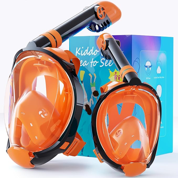 Greatever G2 Adults Kids Full Face Snorkel Mask 2 Pcs,Snorkeling Gear with Latest Dry Top System,Foldable 180 Degree Panoramic View,Safe Breathing,Anti-Leak&Anti-Fog Snorkeling Mask with Camera Mount