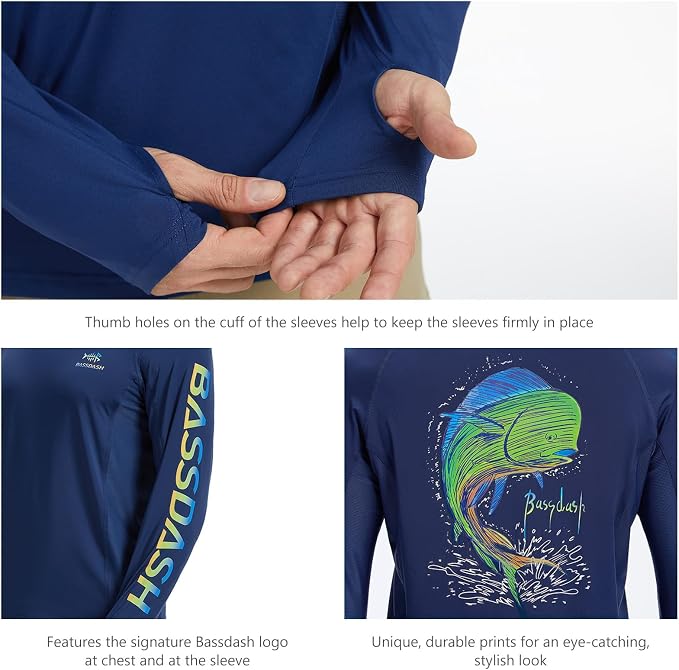 BASSDASH Men’s UPF 50+ Graphic Fishing Hoodie Shirts UV Sun Protection Long Sleeve Moisture Wicking Performance FS48M