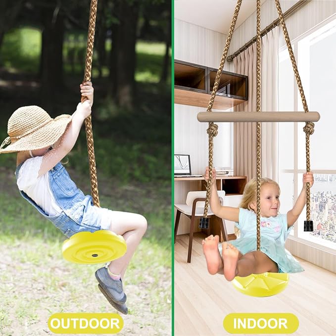 KINSPORY Disc Swing for Kids, Swing Set Accessories, 7FT Height Adjustable Gym Monkey Bars, Hanging Tree Seat for Backyard, Outdoor Play Equipment (Yellow)