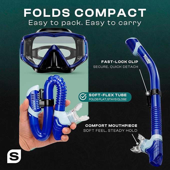 Pano 3 180° Panoramic Dive Mask, Three-Window Tempered Glass Scuba Mask with Dry Top Snorkel, Dual-Layer Silicone Skirt Anti-Leak Diving Gear for Men Women Teens Adults, 4 Color Options