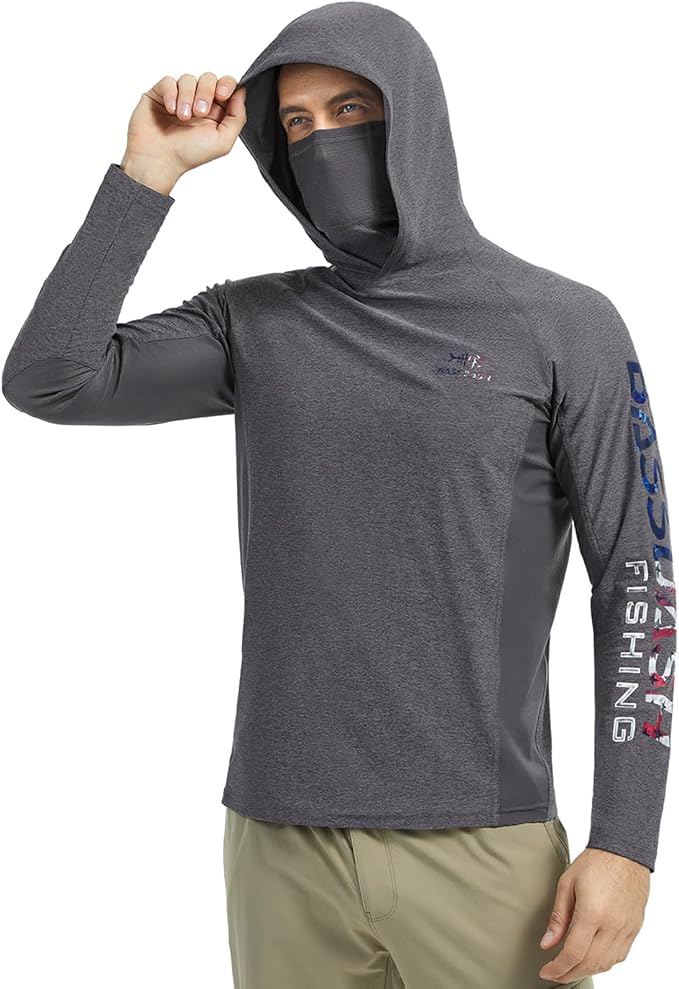 BASSDASH Men’s UPF 50+ Graphic Fishing Hoodie Shirts with Mask Pocket UV Long Sleeve Moisture Wicking FS47M