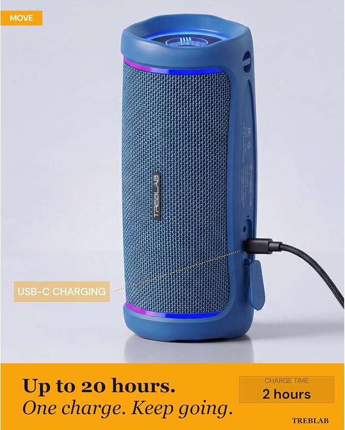 TREBLAB HD77 – Waterproof Bluetooth Speaker, 30W Loud 360° Sound, Deep Bass, IPX7, TWS Pairing, RGB Lights, 20H Battery, Portable Wireless Speaker for Outdoor, Beach, Camping, Party, Travel