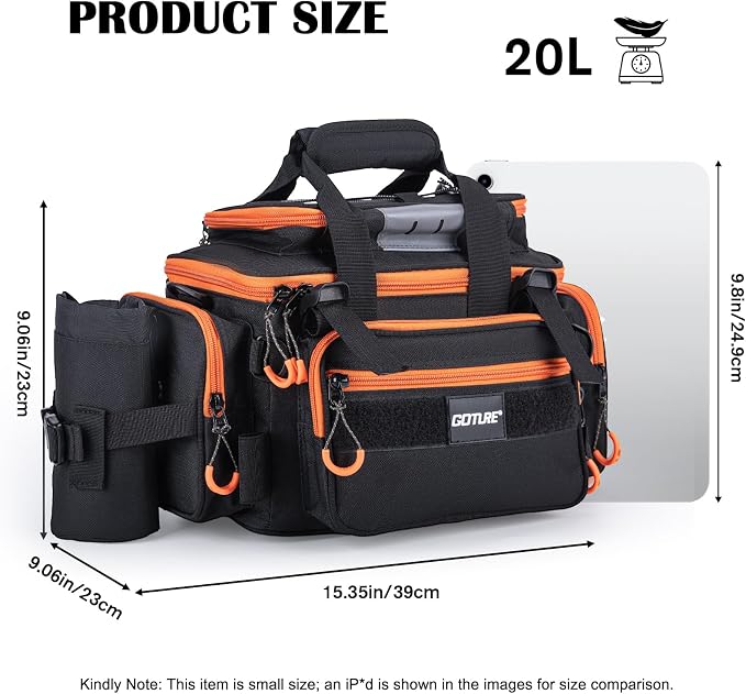 Goture Fishing Tackle Bag, 600D Water-Resistant Soft Side Crossbody Sling Bag with Rod Holder,Small Gear Storage Tactical Bags for Saltwater & Freshwater,Fits 4 3600 Tackle Boxes (Not Included)