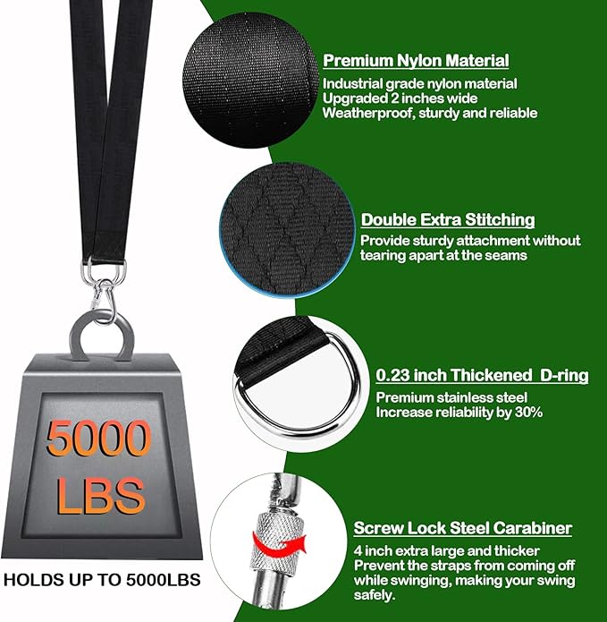Tree Swing Straps Hanging Kit (Set of 2), 3FT/8FT/10FT/20FT/30FT Tree Swing Straps Holds 5000 lbs with Tree Protector, Heavy Duty Carabiner and Swivel Perfect for Swings & Hammocks(8 FT)