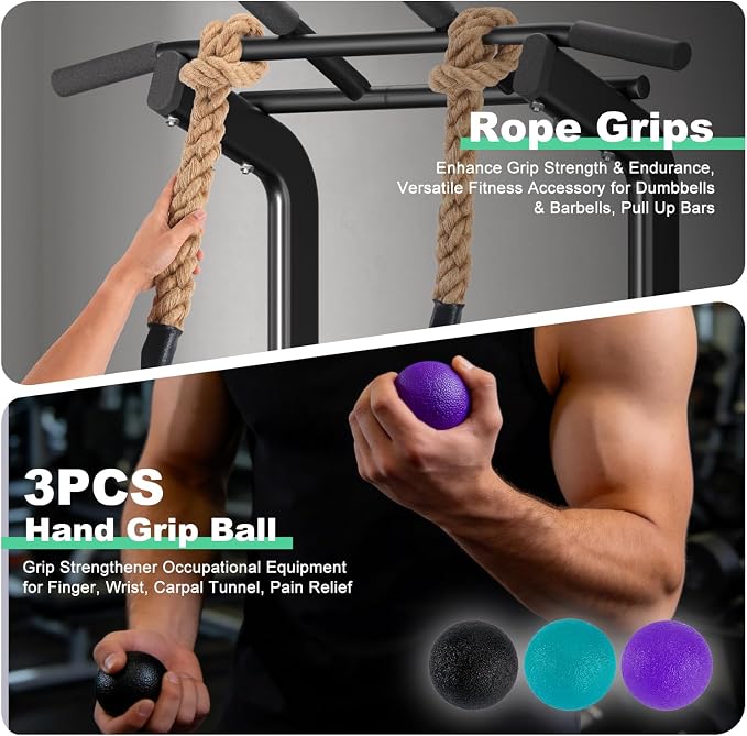 Rope Grips for Pull Ups, Enhance Grip Strength & Endurance, Versatile Fitness Accessory for Dumbbells & Barbells, Pull Up Bars Durable & Comfortable Design