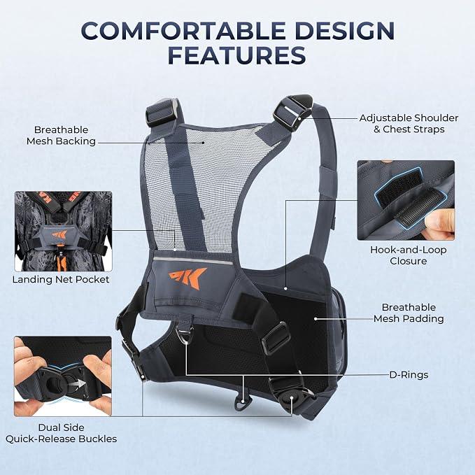KastKing Bait Boss Water-Resistant Fishing Chest Pack With EVA Zip-Down Workstation, MOLLE Storage, Adjustable Chest Straps