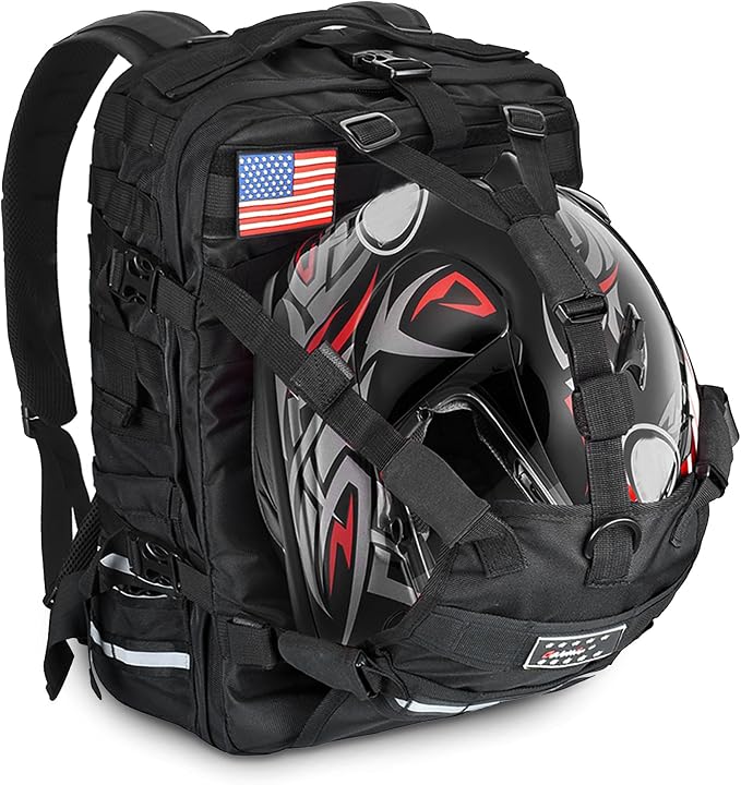 Goldfire Helmet Backpack for Motorcycle Riding Cycling Waterproof Large Capacity Daily Backpack with Helmet Holder Weather-Resistant Hiking Daypack Durable (V1)