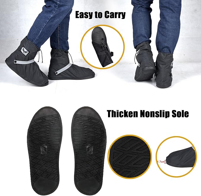 GARGOYLE BELLS Waterproof Rain Cover Boot Non-Slip Shoe Covers with Zipper and Reflector Heavy Duty Reusable Rain Boots for Men Women