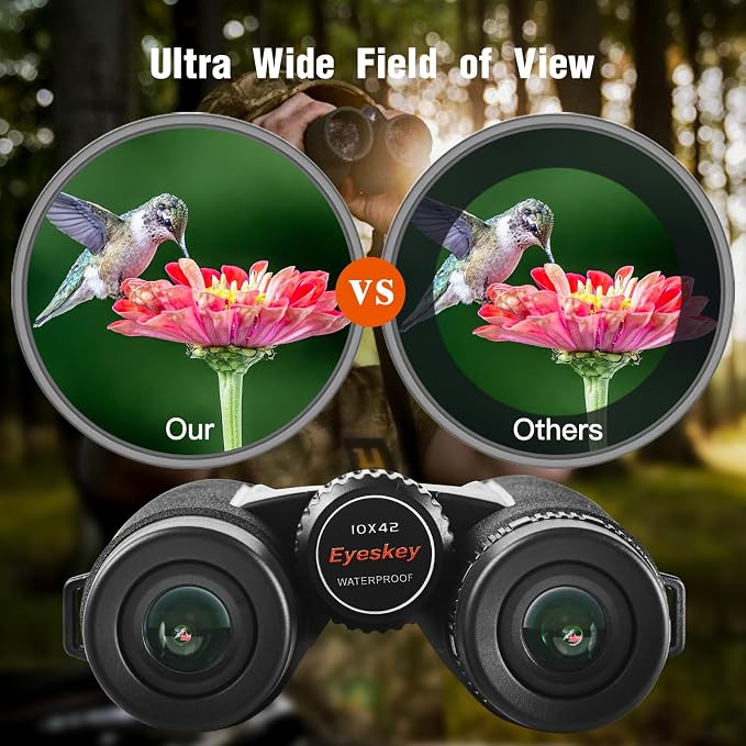 10x42 HD Binoculars for Adults High Powered with Low Light Night Vision – Lightweight Waterproof Binoculars with Smartphone Adapter for Hunting, Bird Watching, Stargazing & Outdoor Travel