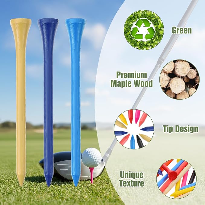 500 Pieces Color Golf Tees Wood Golf Tees Bulk 3-1/4 Inch Unbreakable Long Colored Tall Golfs Tee for Men Women Kids Balls Game