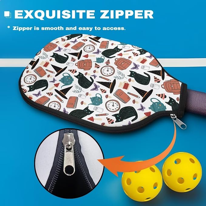 Cat Schoolbag Pickleball Paddle Neoprene Cover 2 Pcs Universal Pickle Ball Racket Case with Zipper Closure Protective Sleeve Covers for Pickleball Paddle Pickleball Accessory Bags