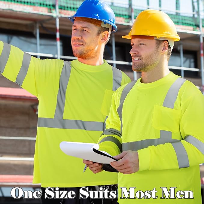 Amylove 4 Pcs Long Sleeve Safety Shirt High Visibility Reflective Construction Work Shirts for Men Women(XL,Yellow)