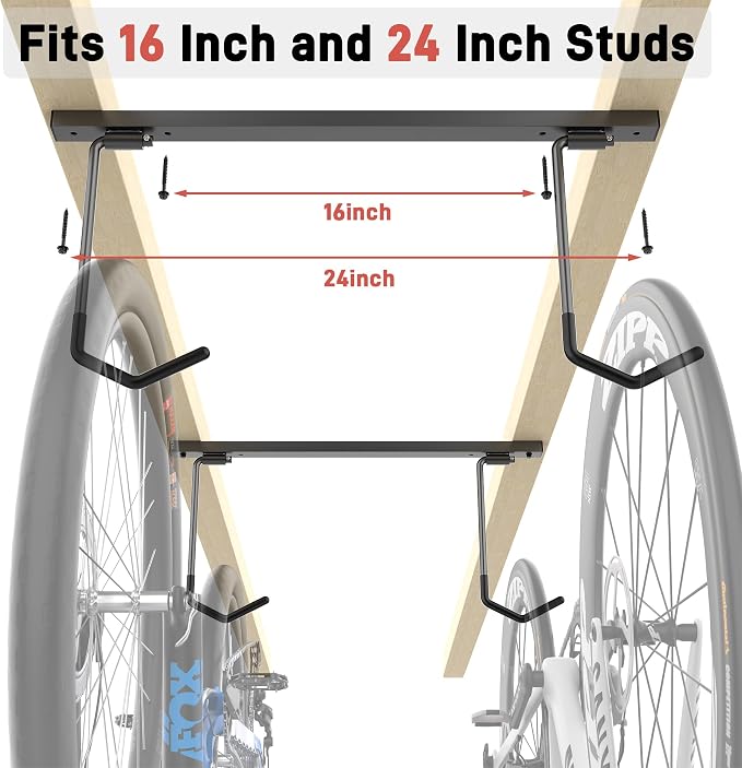 Ultrawall Ceiling Bike Rack for Garage, Indoor Bike Storage Hanger for up to 2 Bikes (Horizontally), 4 Bikes (Vertically) with Adjustable Cycling Hooks, 25 Inch