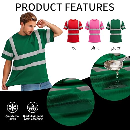 sesafety Safety Reflective Shirtst, Class 2 High Visibility Shirts for Men Construction Work Mesh Short Sleeve Red 2XL