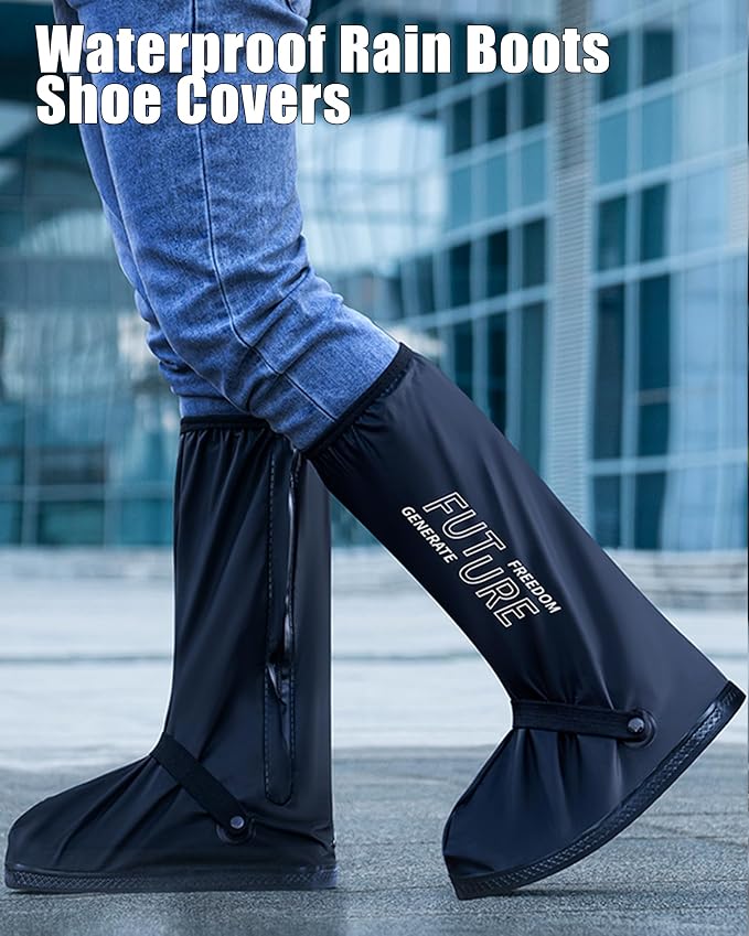 Waterproof Rain Shoe Covers Reusable Anti-Slip and Reflector Portable Motorcycle Rain Boots for Men Women