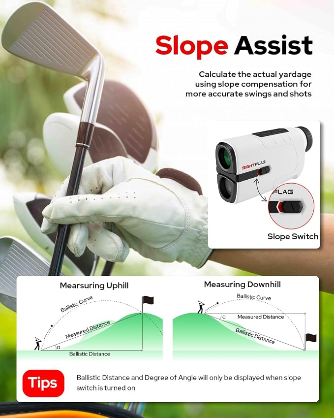 GF2 Golf Rangefinder with Slope, 1300 Yards Laser Range Finder, 7.5X Magnification, Flag Pole Locking Vibration 0.3 Yard Accuracy, Rechargeable Magnetic Golf Accessories Gift for Men Women