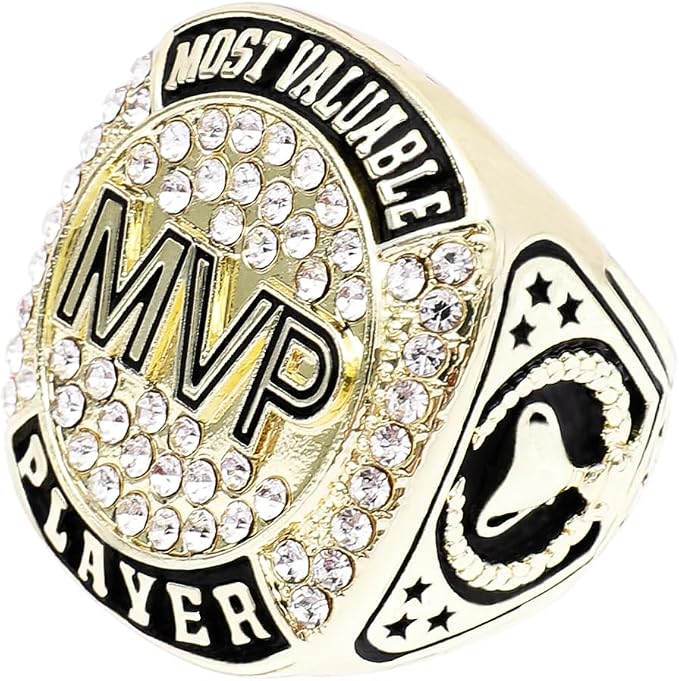 6 pcs MVP Ring Baseball Football Basketball Class High School College Ice Hockey Sport Championship Trophy Ring for Winner Tournament Team Award Gift