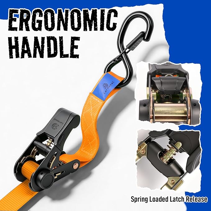 Ratchet Straps 4 Pack - 1,826 Lbs Break Strength 1 in x 15 Ft Medium Duty Ratchet Tie Down Straps with S Hooks Set for Truck, Cargo Van, Trailer, Motorcycle (Orange)