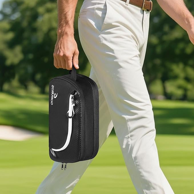GOBUROS Golf Glove Holder Case with 2 Glove Shaper, Protective Golf Ball Bag Accessory Storage Organizer for Tees Balls Markers, Golf Gifts for Men Women, Black