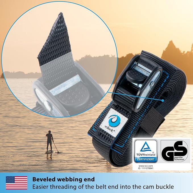 valonic Dolphin - tie Down Straps - 2 Pack, 6.5 ft x 1 inch, 2200 lbs, Protection pad, TÜV Rheinl. Certified, Protection padcam Buckle - for roof Rack, Surfboard, Kayak, Boat and Bike, Black