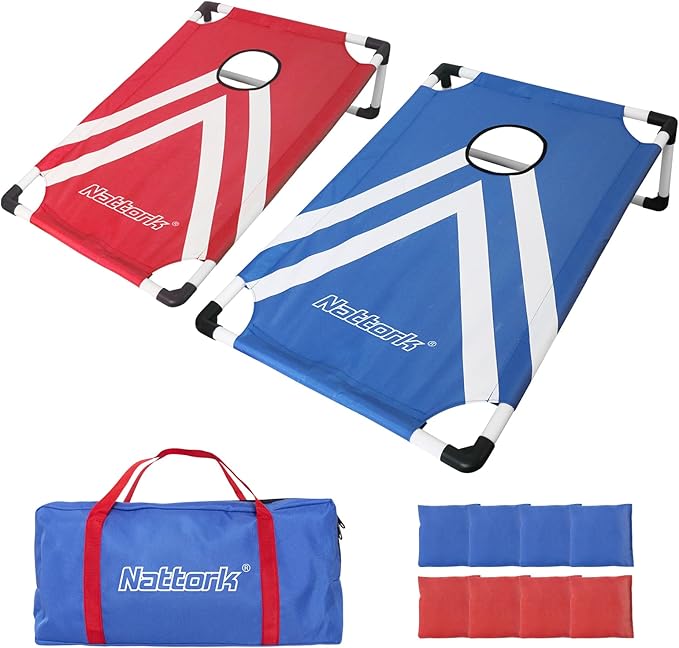 Portable Cornhole Set PVC Framed Corn Holes Outdoor Game Set with 2 Cornhole Boards, 8 Cornhole Bean Bags and Carrying Case, Camping Games Indoor Outdoor for Adults, Travel Camping Accessory