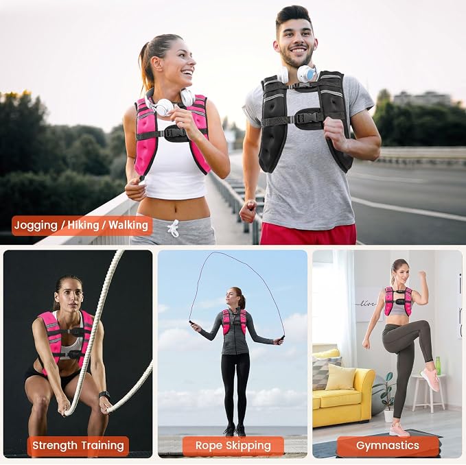 Poudee Weighted Vest, 6lb/8lb/10lb/12lb/16lb/20lb/25lb/30lb Weight Vest for Men Women, Body Weight Vests Adjustable with Reflective Stripe for Strength Training, Running, Workout, Jogging, Walking