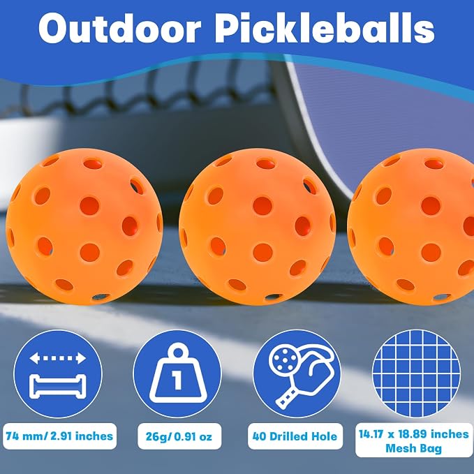 SAYAYA 24/50 Pack Outdoor Pickleball Balls Premium High Visibility Pickleballs Stable Flight & Consistent Bounce 40 Holes Pickle Balls with Mesh Bag for Beginners, Tournaments, Family & Outdoor Play