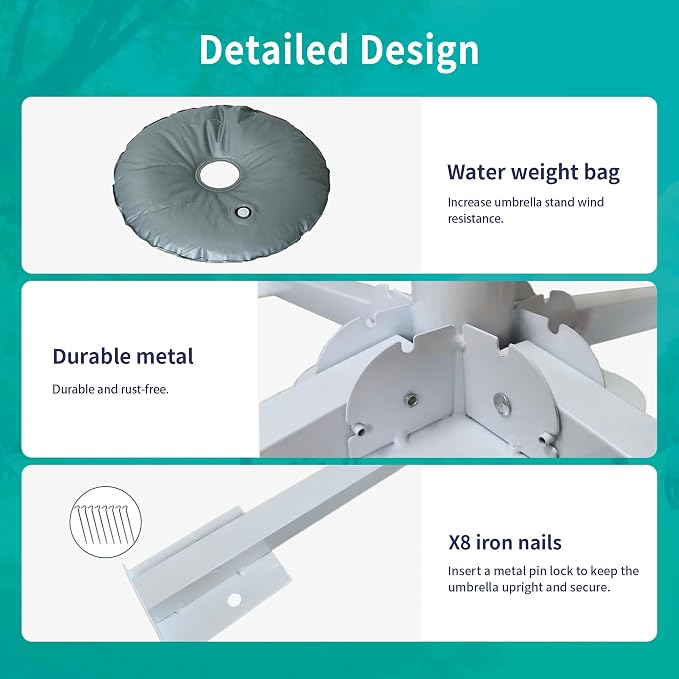 AMMSUN Foldable Portable Beach Umbrella Stand-Portable Patio Umbrella Base Holder,Outdoor Sunshade Anchor,with Weight Bag,Rust Free Tempered Iron Umbrella Stand for Courtyard,Garden,Beach,Grass