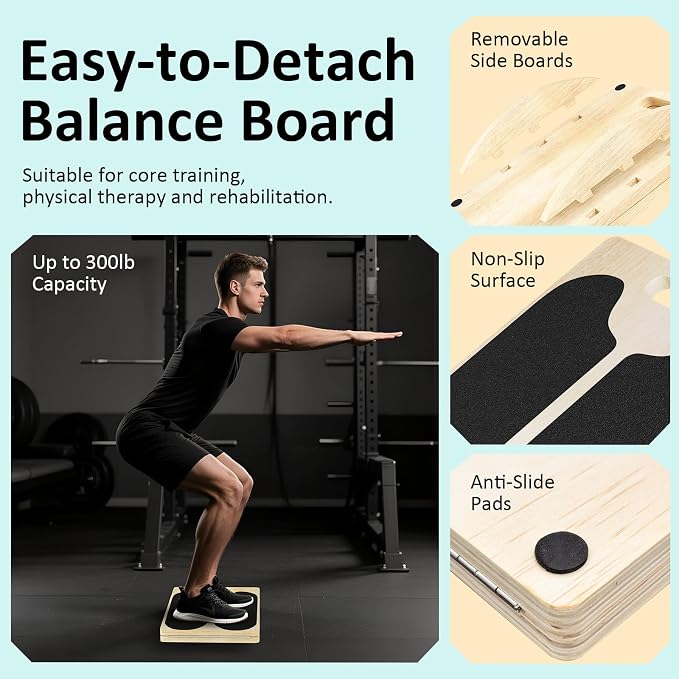 MPortable Wooden Slant & Balance Board for Calf Stretch, Squats, Pilates & Therapy. Multi-angle adjustable, anti-slip, ergonomic design. 350LBS capacity for legs, knees & core training.