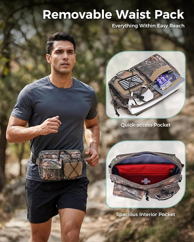 Blue Quartz 3-in-1 Running Vest with 2L Water Bladder, Lightweight Tactical Hydration Backpack with Detachable Waist Pack, Reflective Chest Pack for Hiking Running Cycling Race for Women Men