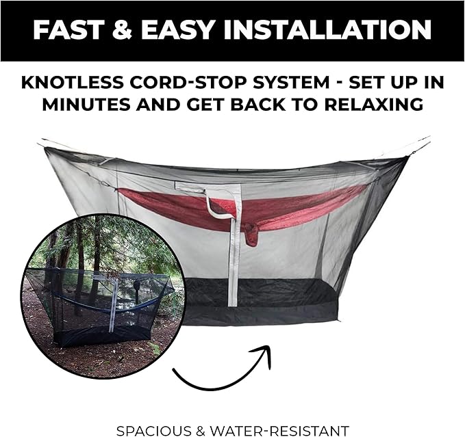 GRAND TRUNK Mozzy 360 Bug Net | 360° Hammock Mosquito Net with Bathtub Bottom, Spreader Bars & Stakes | Fits Most 11' Hammocks | Black