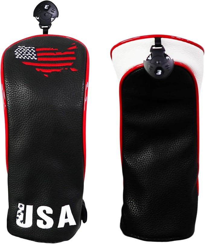 Golf Club Head Covers 3 Pack, Waterproof PU Leather Driver & Fairway Wood Headcovers with Rotatable Number Tags
