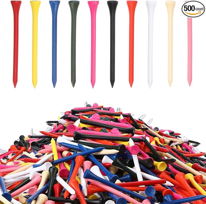 Vinsot 500 Pcs Wooden 3-1/4 Inch Golf Tees Colorful Long Golf Tees Bulk Unbreakable Durable Reduce Friction Side Spin More Stable