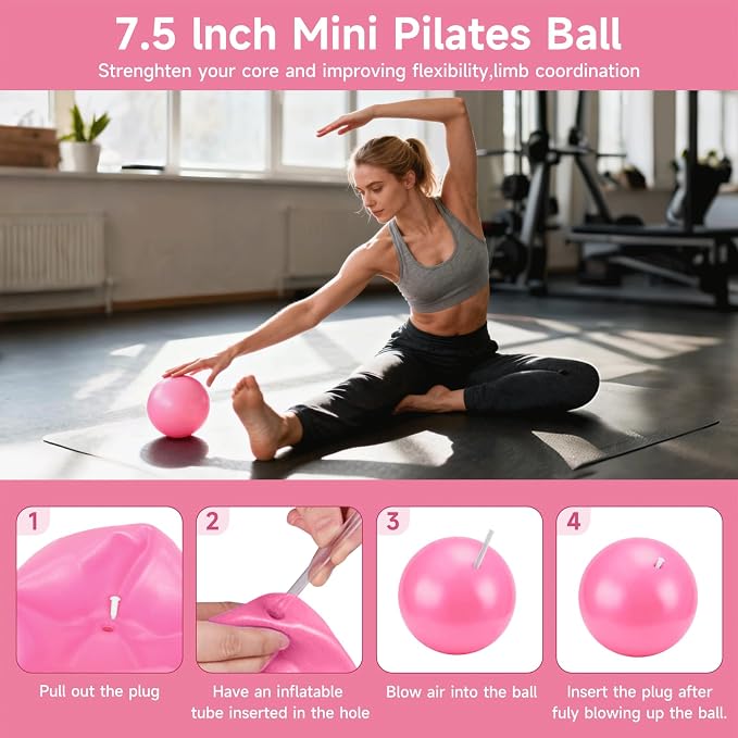 SANLIKE Home Pilates Essentials Kit for Women, Pilates Equipment Ring and Ball Set, 12'' Magic Circle, Yoga Ball,8 Resistance Bands Premium Accessories Kits for Starter Toning Workouts at Home