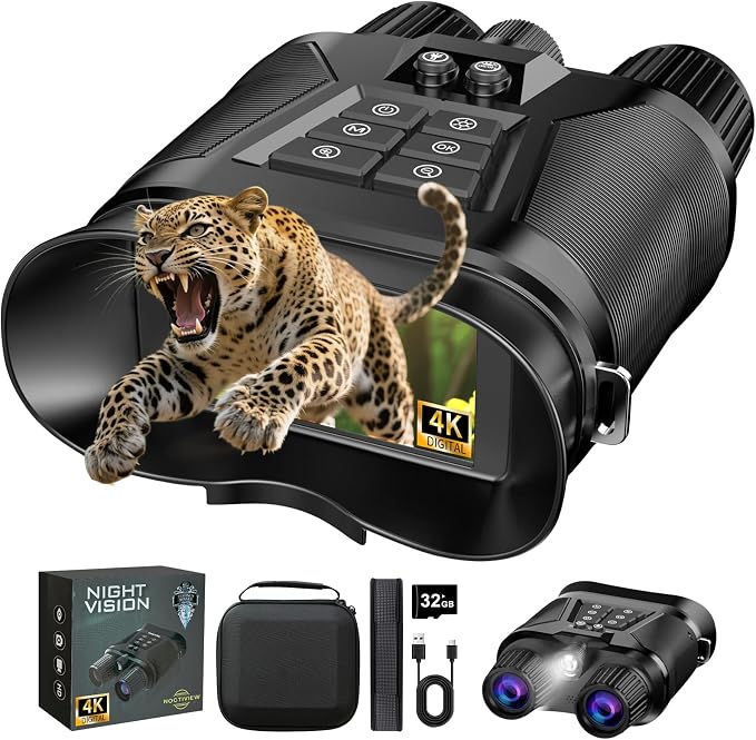 Night Vision Goggles, 4K Night Vision Binoculars for Adults with 5000mAh Battery, 3" HD Screen & 32GB Card for Hunting, Wildlife Observation, Security