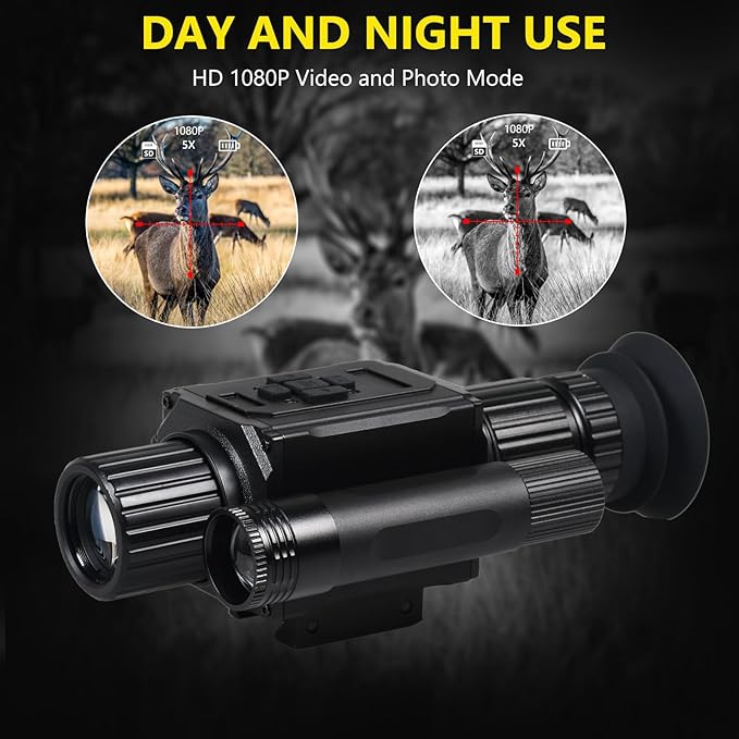 Digital Night Vision Monocular HD 1080P Infrared Night Vision Scope with 5X AI Zoom Video Recording, Hunting Night Vision Camera for Surveillance & Wildlife Observation