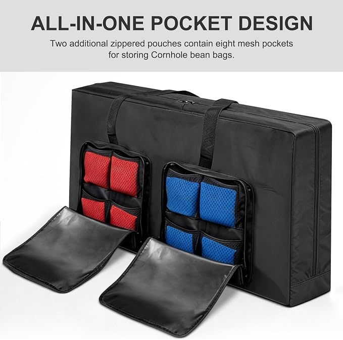 ALSLEA Cornhole Board Carry Bag - Heavy-Duty 600D Oxford Storage Case Fits 4'x2' Regulation Boards | Tailgate, Beach, Backyard Game Transport & Organizer Black