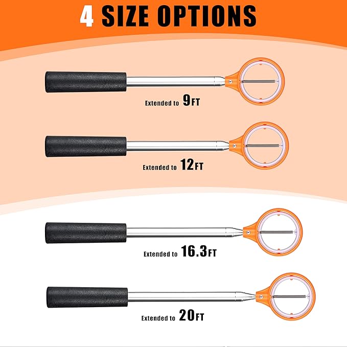 Professional Golf Ball Retriever Telescopic for Water, 9Ft/12Ft/16.3Ft/20Ft Stainless Steel Golf Ball Retriever with Spring Release-Ready Head Locking Clip