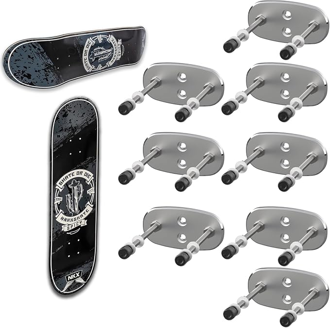 14 Packs Skateboard Wall Mount Aluminum Skateboard Hanger with Two Screw Holes for Display Skateboard Deck Storage Horizontal and Floats Vertically - Silver
