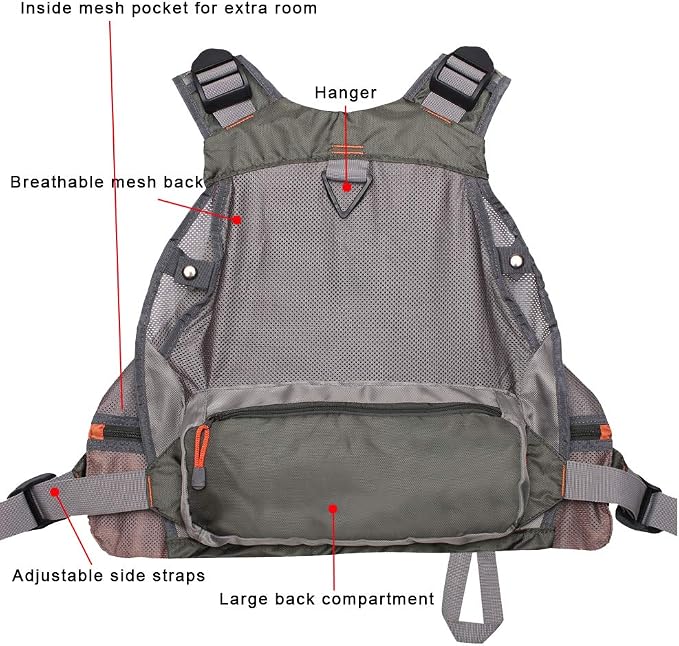 Waxaya Lightweight Fly Fishing Vest with Multi Pockets Adjustable Size Mesh Fishing Backpack for Men and Women