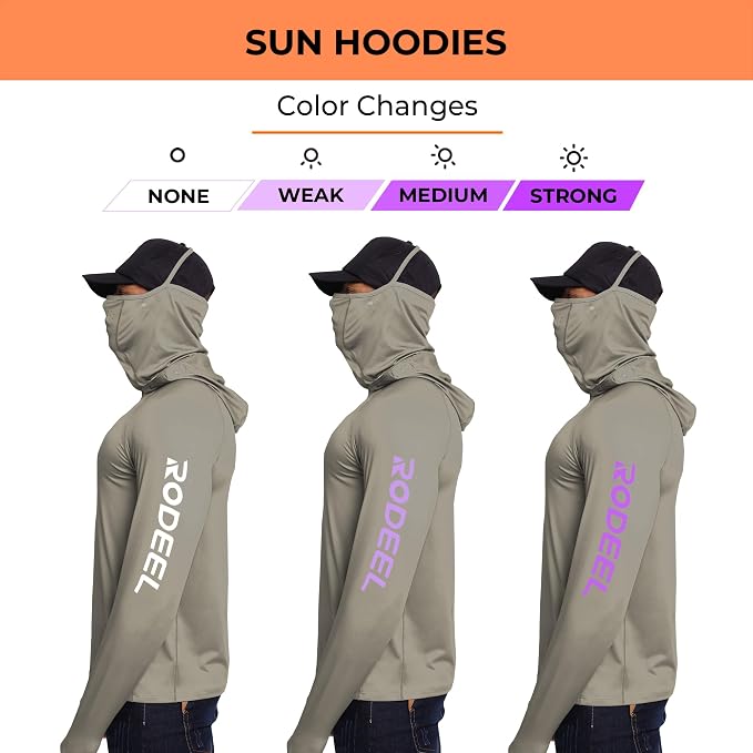 Rodeel Men's UPF 50+ Performance Fishing Hoodie, Long Sleeve Sun Protection Athletic Quick-Dry Breathable T-Shirt