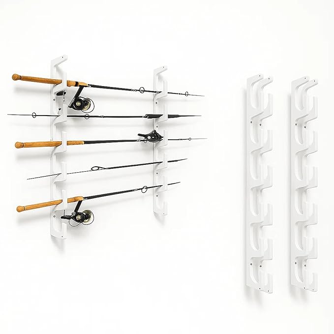 TRAPSKI Made in the USA Fishing Rod/Pole Holder Rack Organizer | Wall or Ceiling Mounted Fishing Rod Rack | Marine Grade HDPE Plastic | Pole Holder for 6 or 12 + Stackable
