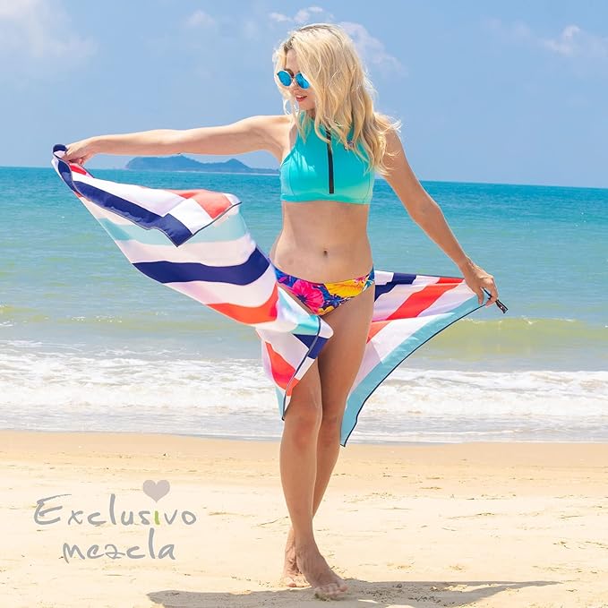 Exclusivo Mezcla Microfiber Quick Dry Beach Towel, Large Lightweight Sandfree Pool Towel for Swimming Camping Travel with Bag (Navy, 30x60 Inches)