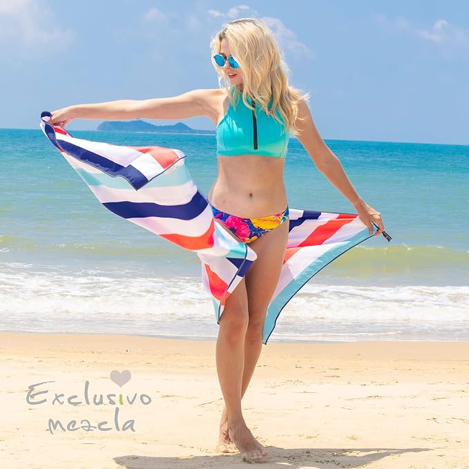 Exclusivo Mezcla Microfiber Quick Dry Beach Towel, Oversized Lightweight Sandfree Pool Towel for Swimming Camping Travel with Bag (Navy, 35x70 Inches)